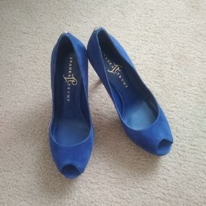 Ivanka Trump Suede Cobalt Blue Peep Toe Heels